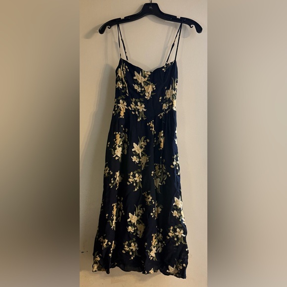 Reformation Navy Floral Midi Dress pre-owned - Picture 3 of 8